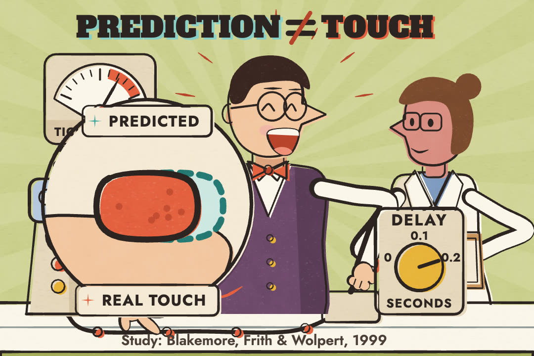 A close-up in the film shows the real foam touch lagging behind the dotted outline of the predicted touch.